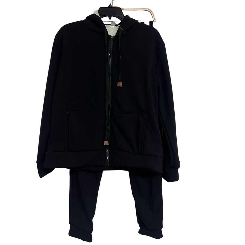 NEW Black Hoodie and Jogger Set Womens Size 4 Full Zip‎ Jacket Cozy Athleisure